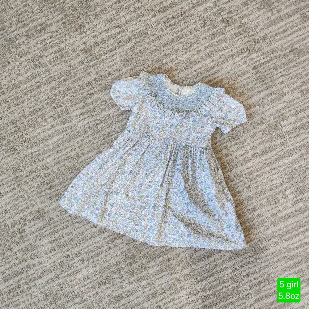 Cecil and lou girl's blue and green floral smocked dress size 5